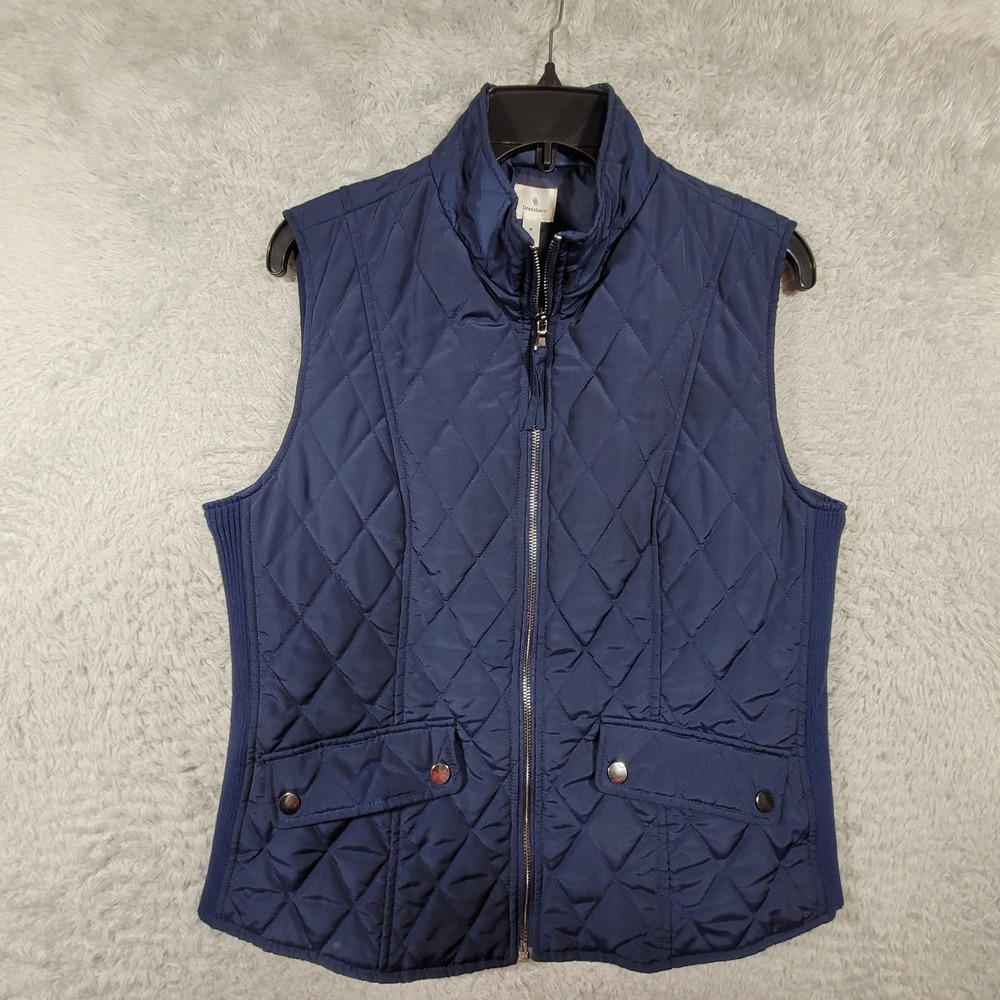 Dressbarn Quilted‎ Puffer Vest Navy Blue Full Zip Pockets Women's Medium